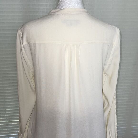 Boden 4P Ivory Yoke Collar Button Front Lace Eyelet Inset Long Sleeve Blouse - Picture 6 of 16
